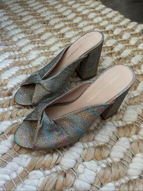 Loeffler Randall Multicolor Glitter Twist Block Heel Mules